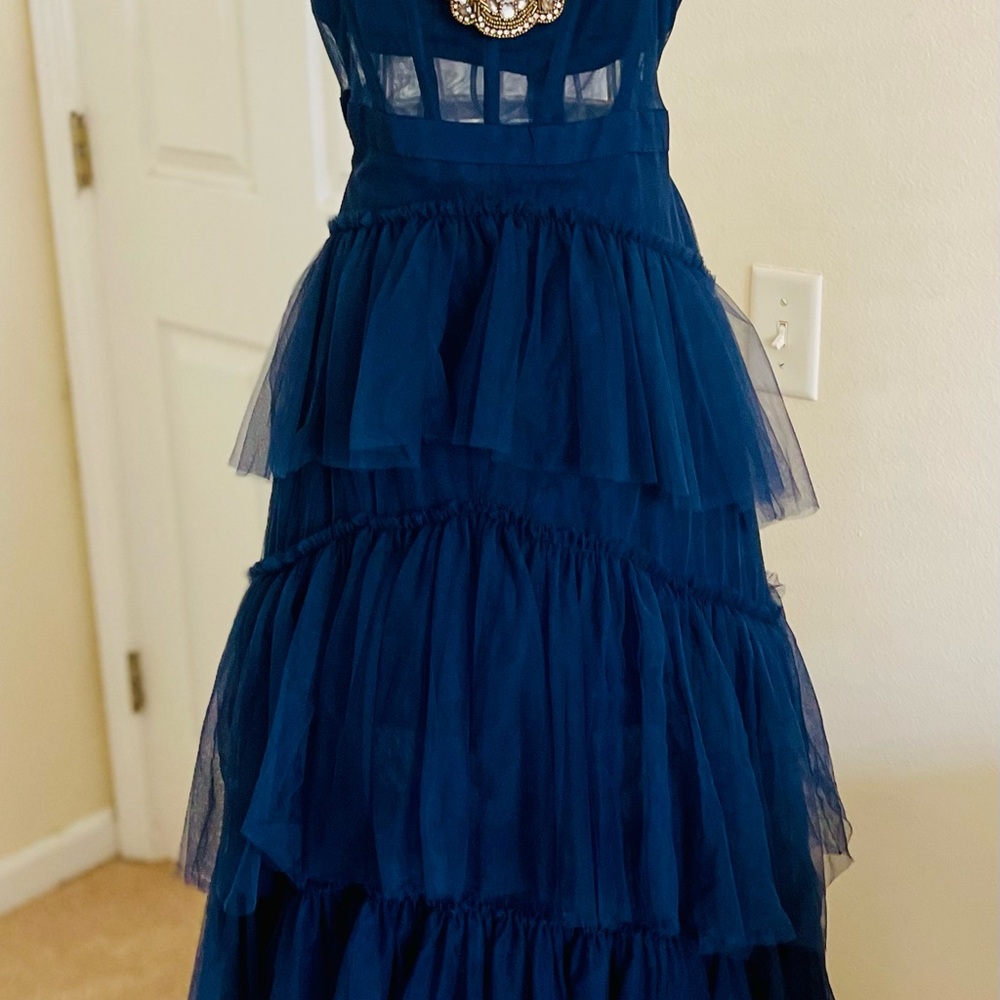 Nordstrom Navy Blue Tiered Tull Maxi Dress NWOT - Picture 9 of 13